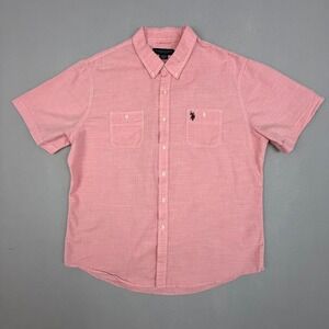 US Polo Assn Shirt Mens XXL‎ Short Sleeve Button Down Shirt Coral Pink Classic